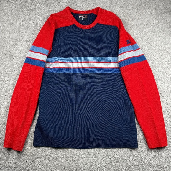 Pull Vintage DEMETRE Bleu Crème - Parfait Pour Le Ski Alpin !